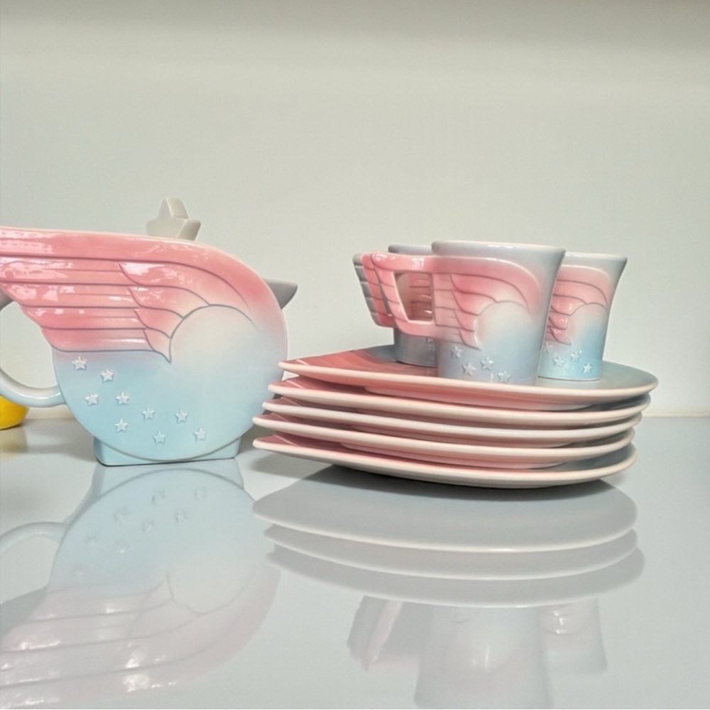 Vandor 1979 Vintage Pink and White Starry Sky Decorative Plates  9 pc set